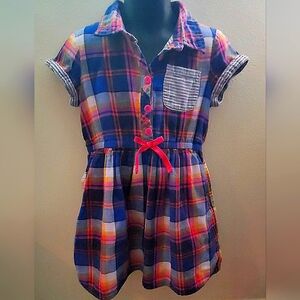 2/$14 - Girl's Plaid Cotton Shirt Dress With Pockets